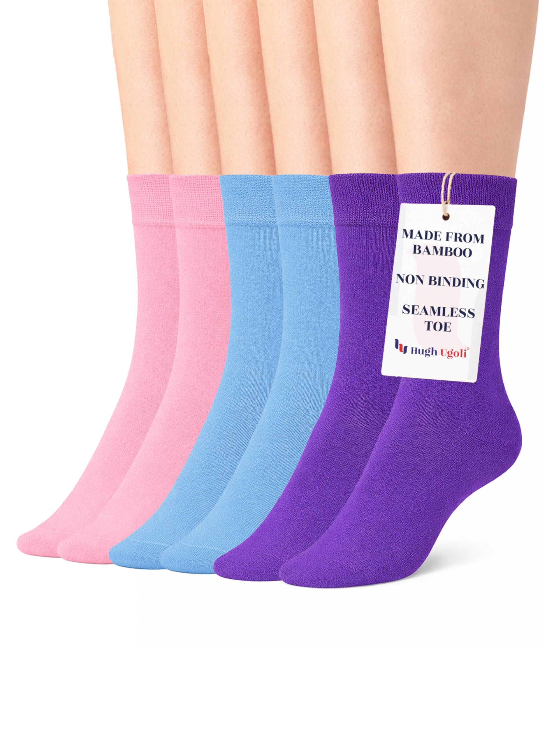 Hugh Ugoli Women Rayon Dress Socks, Extremely Soft Thin Crew Socks for Business, Trouser & Casual, Non-Binding & Breathable