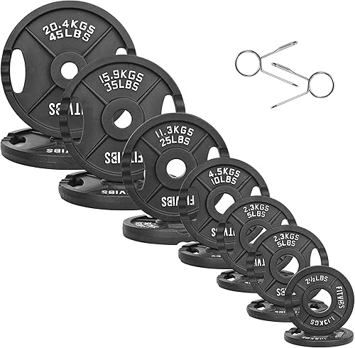 Fitvids Olympic Cast Iron 2-Inch Weight Plates for Strength Training & Weightlifting, 255 Pounds Set, Multiple Packages
