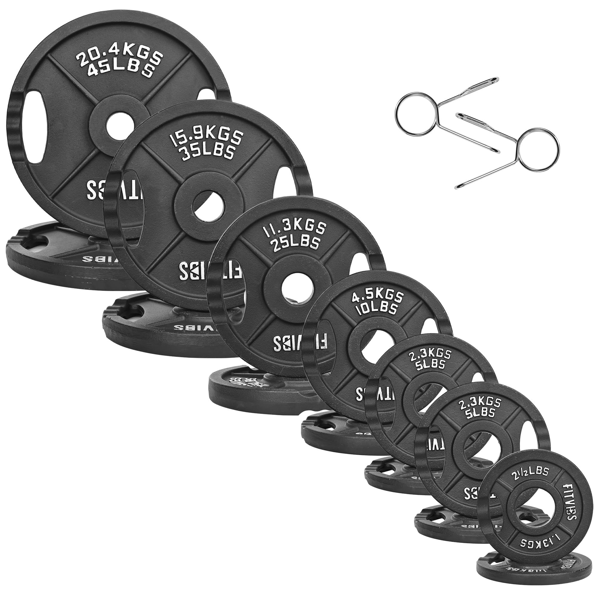 Fitvids 2 Inch Olympic Barbell Weight Plates Set, 255 LB(2.5-45 LB) Barbell Weight Set for Home Gym Strength Training, Double-grip Design