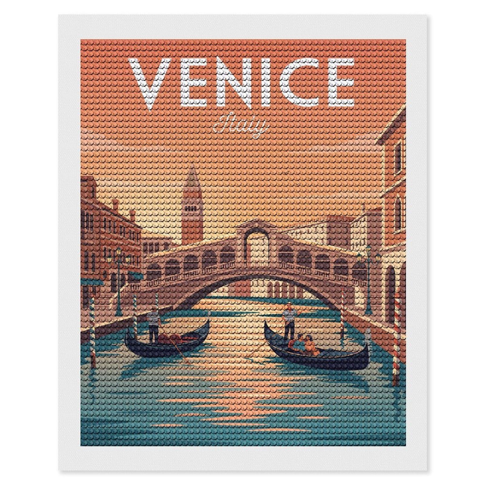 Junmoney Venice Canal with Gondolas and Bridge Diamond Painting Canvas Kit 16"x20", Adhesive Canvas, Living Room Decor, Farmhouse Decor, Winter Craft