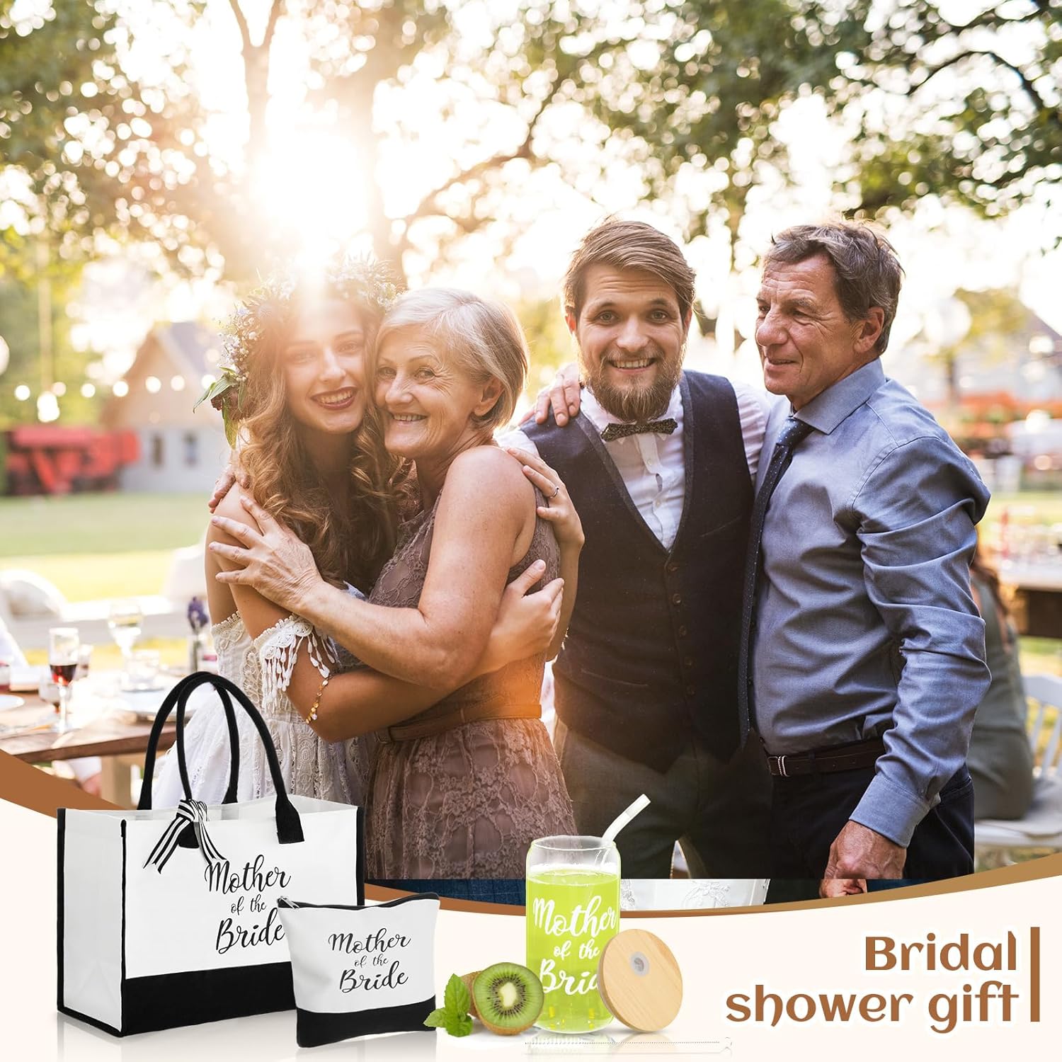 Zubebe 3 Pcs Bride Gifts for Bachelorette Party Bridal Shower Wedding Gift Set Include Glass Cup Canvas Tote Bag Makeup Bag