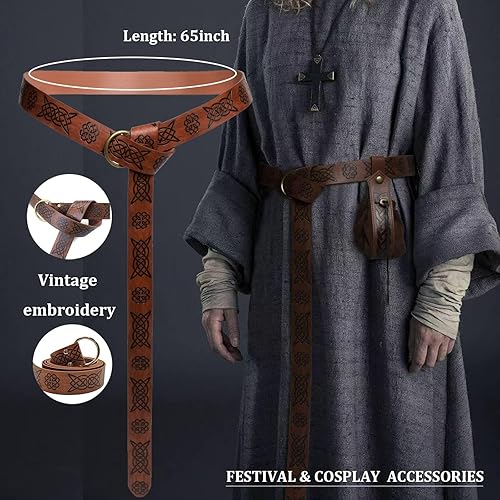 Miniatura 2 de Riñonera para cinturón, riñonera medieval, vintage, de cuero, funda para teléfono celular, funda para cinturón, bolsillo, casual, senderismo,