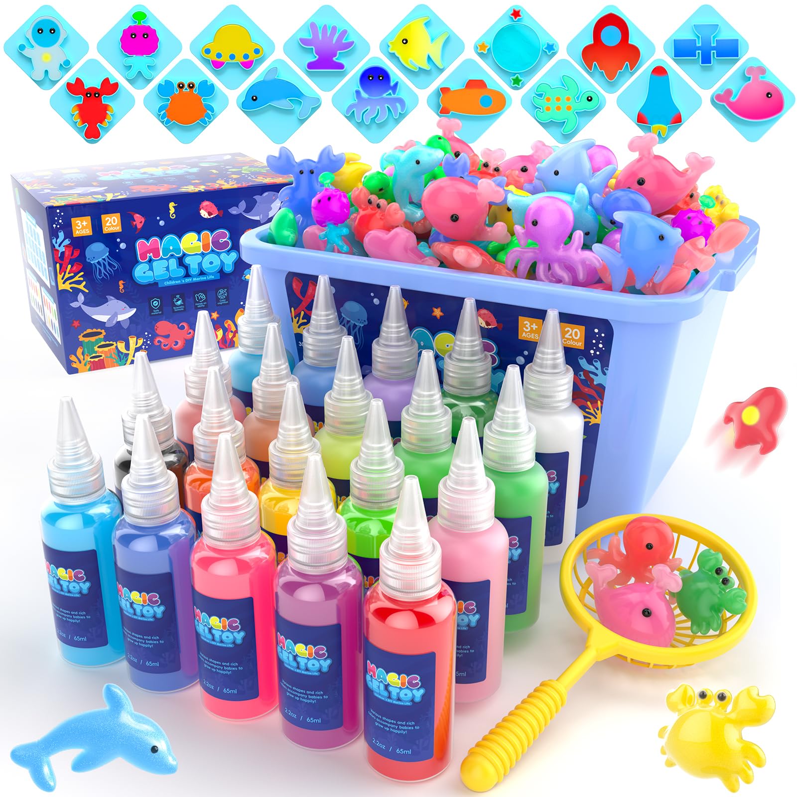 Flooyes Magic Gel Water Pets Elf Toy Kit, Aqua Water Gel Kit for Kids, Creative Squishy Maker Toy with 20 Magic and 16 Shape Molds Pets, Birthday Gifts Crafts DIY for Kids, Make Your Own Squishies