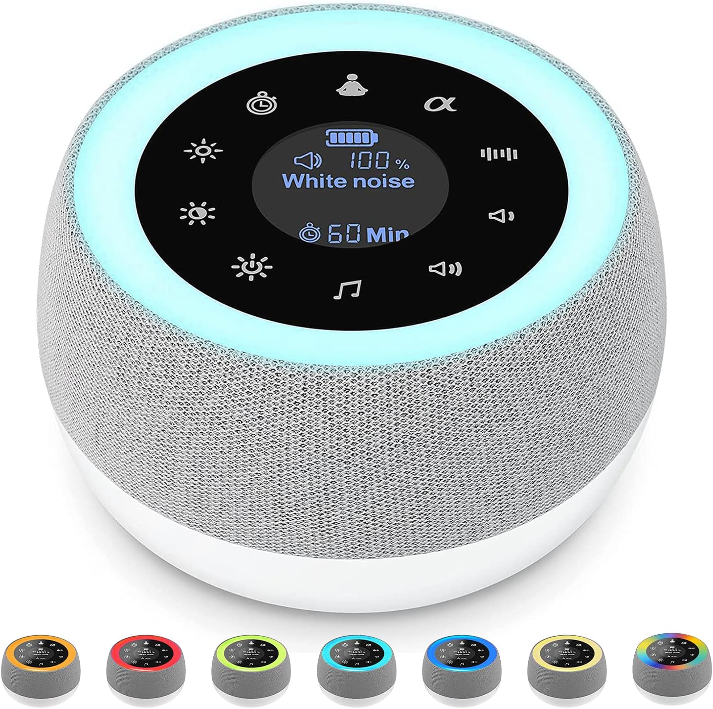 [2 in 1] White Noise Machine, Sleep Sound Machine with 7 Colors Night Light, 32 Soothing Sounds, Built-in Battery & Headphone Jack, Portable Sound Machine for Sleeping Baby, Adult and Sound Therapy
