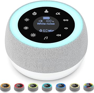 [2 in 1] White Noise Machine, Sleep Sound Machine with 7 Colors Night Light, 32 Soothing Sounds, Built-in Battery & Headphone Jack, Portable Sound Machine for Sleeping Baby, Adult and Sound Therapy