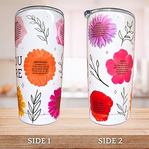 Miniatura 3 de Vaso cristiano para mujer, taza de viaje estética con versículos bíblicos y flores alentadores, regalos cristianos para mujeres, amigas, mamá,