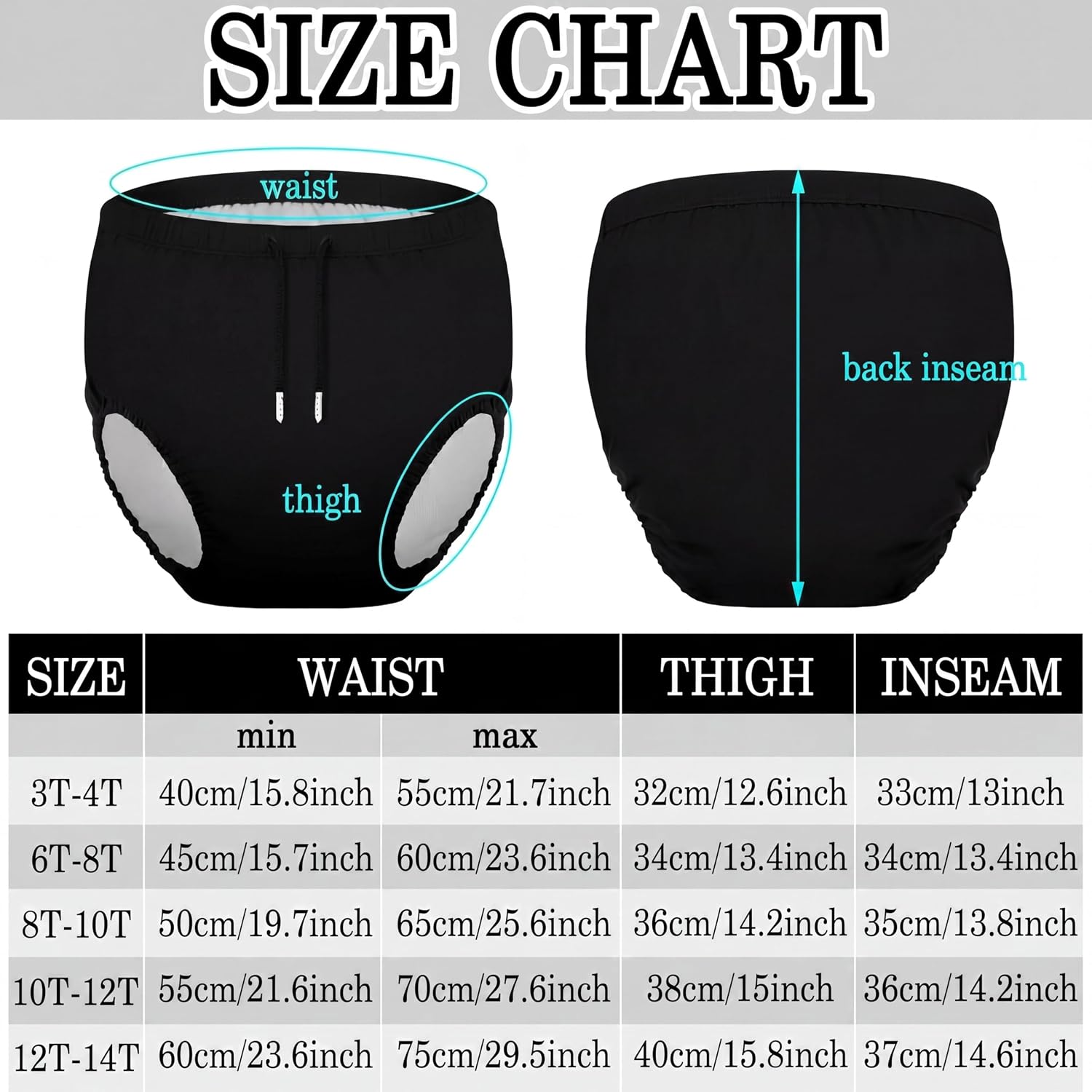 Glitopper 2 Pcs Youth Swim Diaper Special Needs Reusable Cloth Diaper Covers Waterproof Incontinence for Swimming, Unisex(Black,Blue,6-8t)