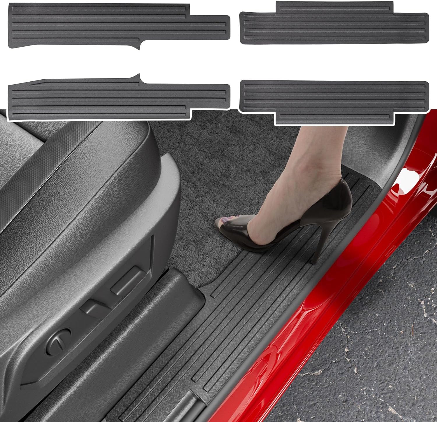 powoq Interior Door Sill Protector Compatible with 2019-2026 Chevy Silverado GMC Sierra 1500 Door Sill Guard TPE Car Threshold Protector Replacement for 2019-2026 Chevy Silverado Accessories
