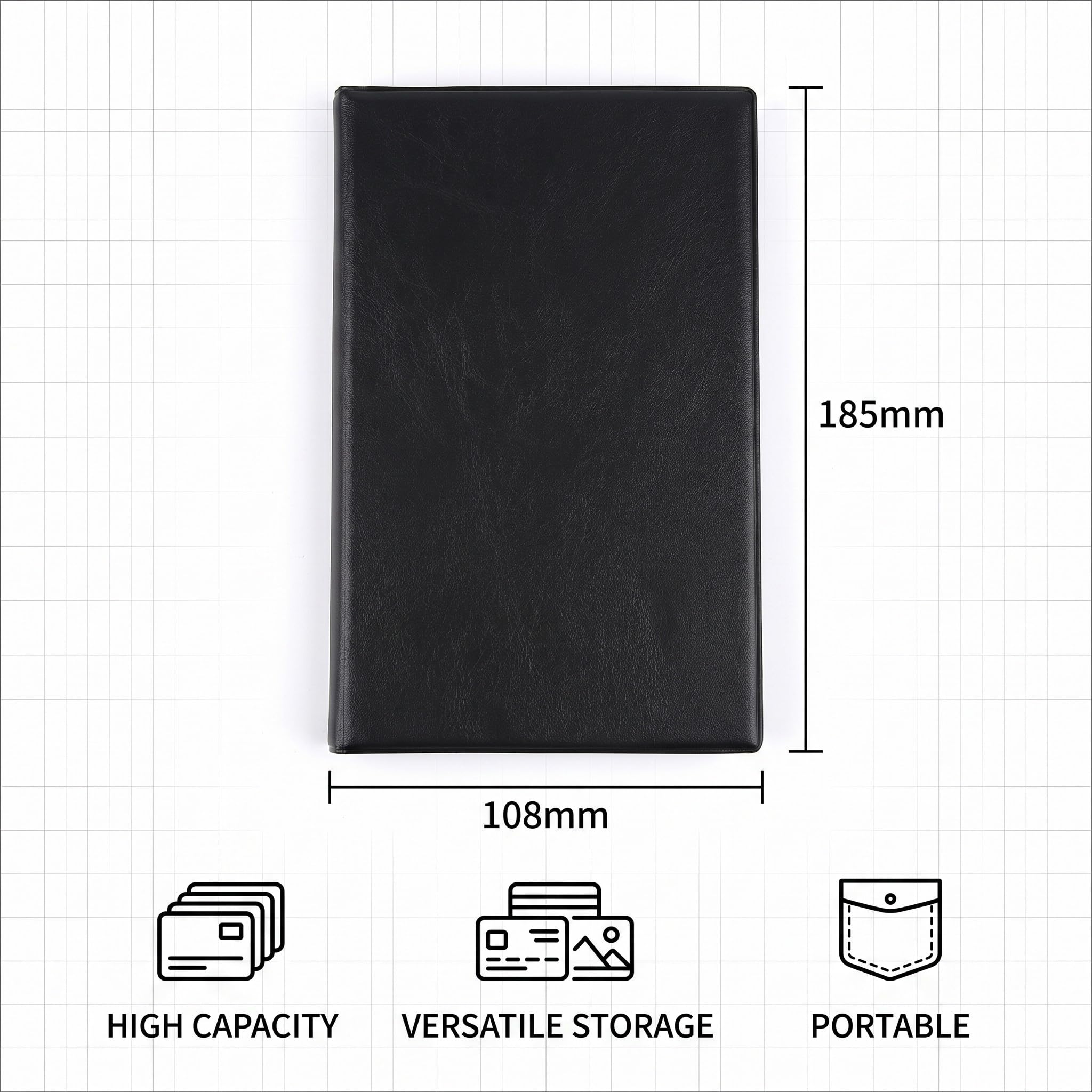 Porta Biglietti da Visita 240 Posti in Pelle Professionale con 120 Tasche, Nero