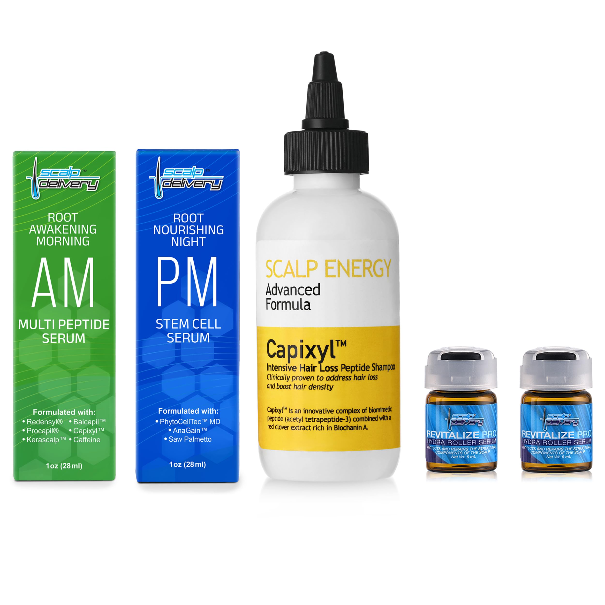 Hair Growth Treatment Kit with AM PM Peptide and Stem Cell Serums, PH Balanced Shampoo Revitalize Pro Serums Plant Based Hair Growth Products For Thinning Hair