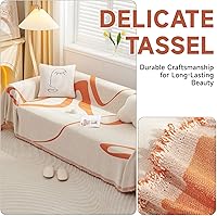 Vista 5 de VClife Funda para Sofá Lavable de Felpa Funda de Sofá Slipcover con Borlas 71''x150''- Funda de Sofá Moderna Minimalista de Jacquard a Rayas Blanco