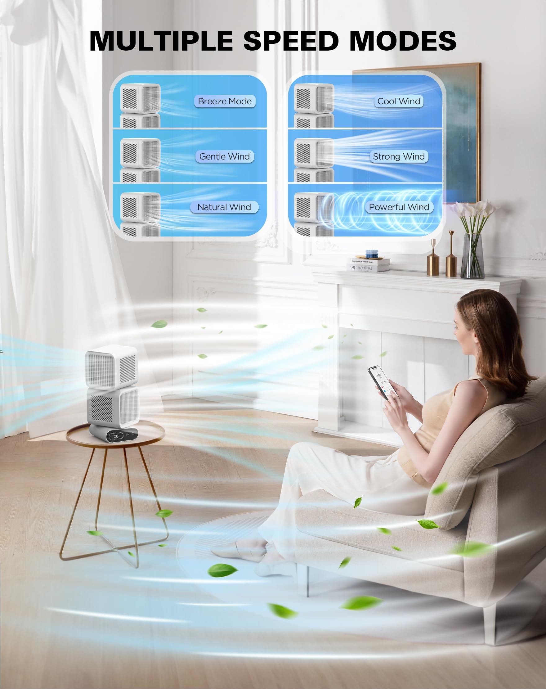 Hotsales Ventilatore da tavolo da 11 pollici per camera da letto, 6 velocità, display digitale, doppia testa 6000 mAh, ventola USB, rotazione a 360°, oscillazione automatica a 120°, ventilatore da