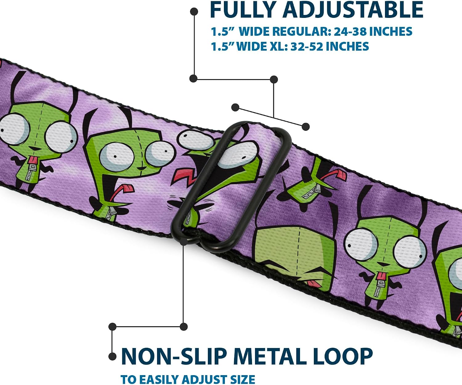 Nickelodeon Belt, Seatbelt Buckle Belt, Invader Zim Gir Poses Tie Dye Blues, Adjustable