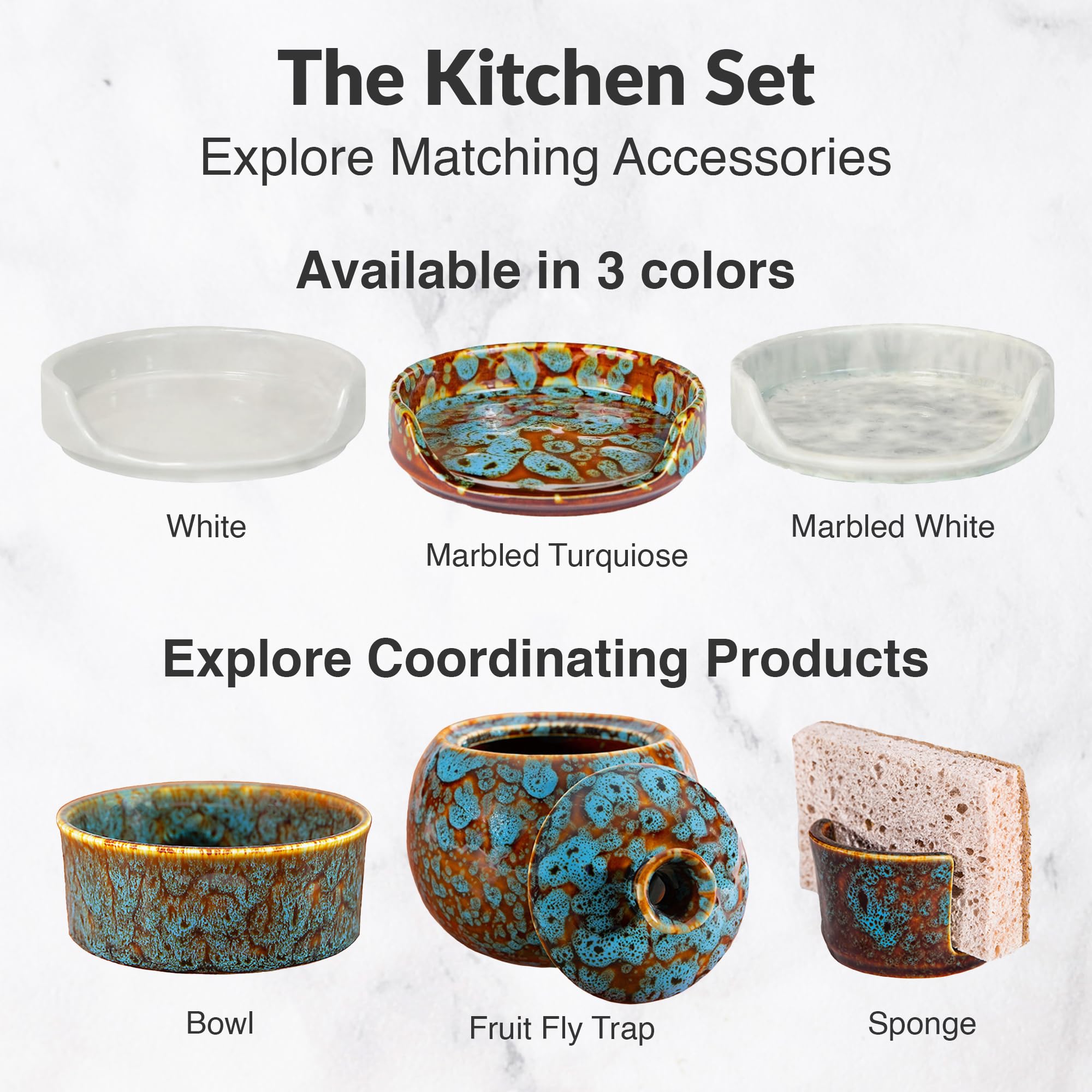 Soporte de cuchara de cerámica para encimera de cocina y estufa (turquesa jaspeado)