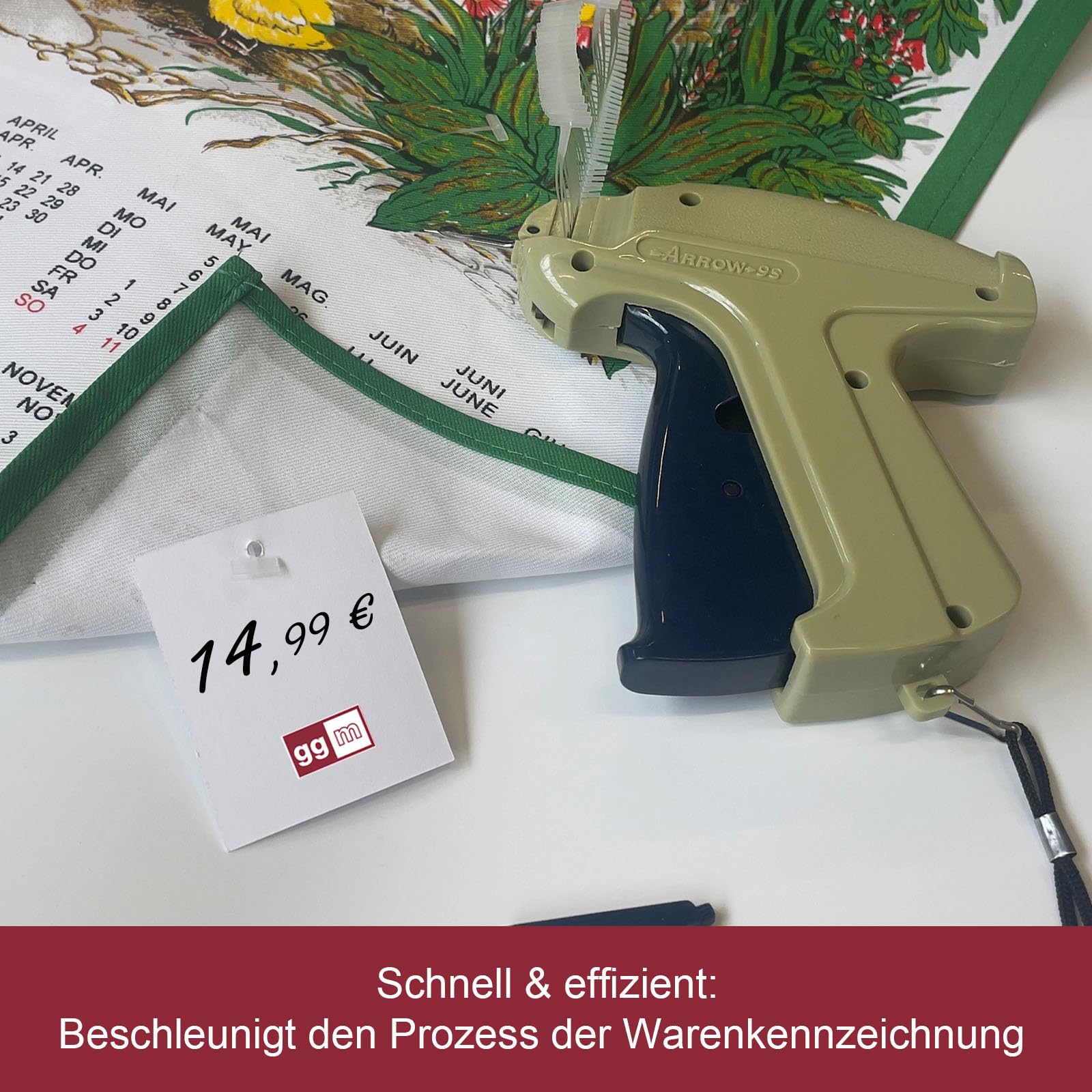 Heftpistole - Etikettierpistole ARROW 9S + 5 Ersatznadeln + 1.000 Kartonetiketten Etiketten 30x45 mm + 1.000 Heftfäden Standard (40mm Heftfäden)