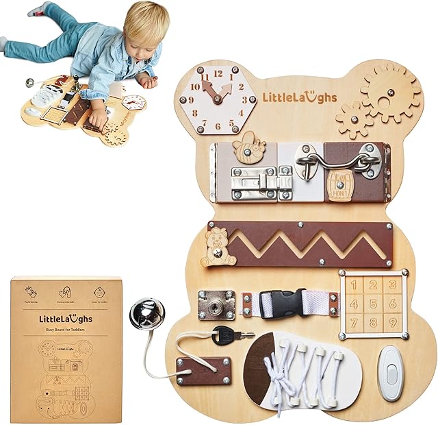 Busy Board for Toddlers | Big Wooden Montessori Board with Engaging & Fun Activities | Baby Sensory Board | Busy Board 1 or 2 Year Old | Travel Toys | Activity Board for Developing Motor Skills