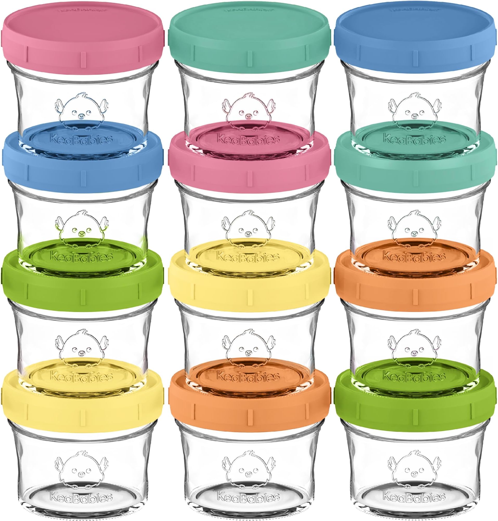 12pk 4oz Glass Baby Food Containers with Lids - Leak-Proof, Microwavable Small Glass Jars, Baby Purees & Toddler Snack Storage Containers, BPA-Free, Dishwasher & Freezer Safe (Kea)
