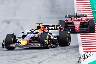Red Bull Racing F1 with Pre-Printed Max Verstappen Autograph Austria 2022 - Premium High Gloss Art Print Poster. (143P) (24”x36”)