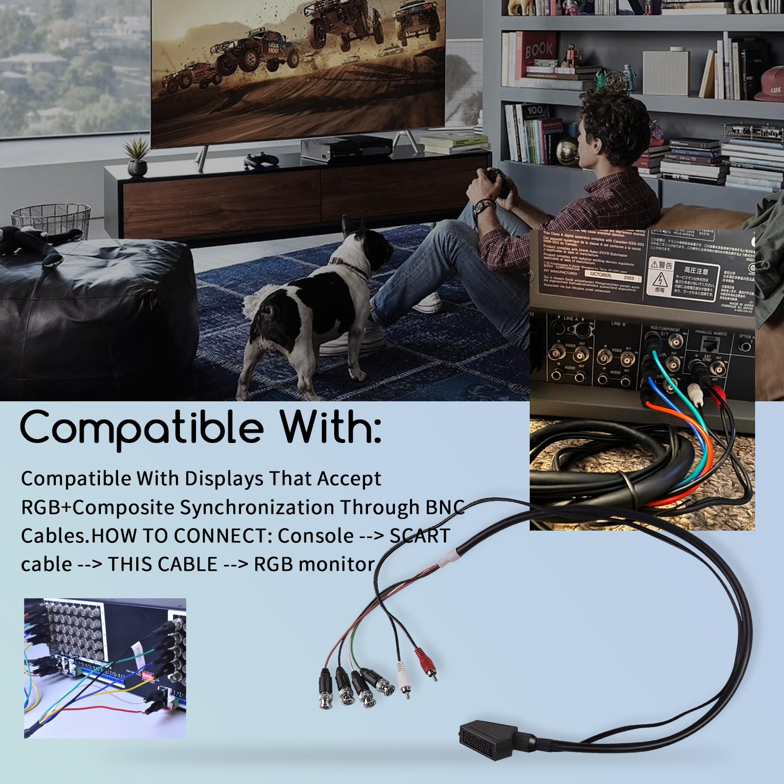 XTPTFABS Câble péritel RVB femelle vers 4 BNC + audio compatible avec Sega Genesis, Saturn, Super Nint-endo, Neo-Geo, PlayStation et autres systèmes qui émettent le RVB via péritel