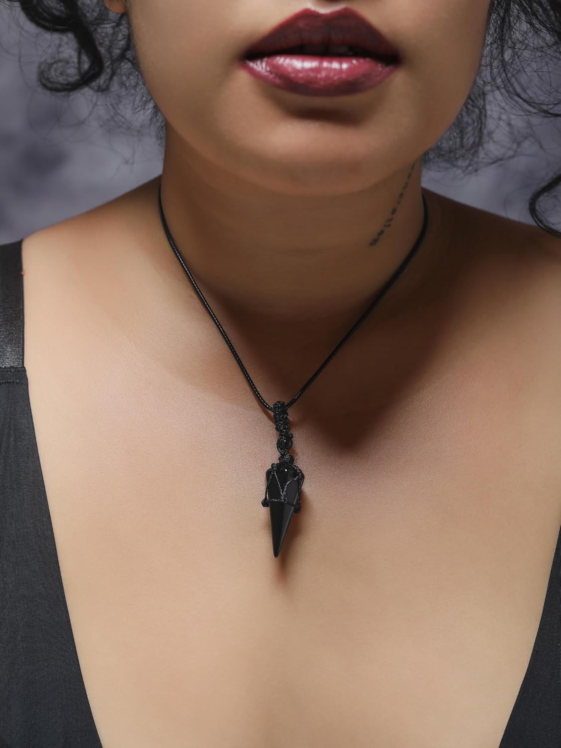 MINACHI Black Obsidian Crystal Point Protective Amulet Pendant Necklace with Braided Cord, Spiritual Jewelry Gift for Men and Women - Image 5