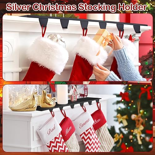 Miniatura 5 de Soporte para calcetines de Navidad con 6 ganchos, ganchos de metal para colgar con almohadillas protectoras, mantel resistente para chimenea,