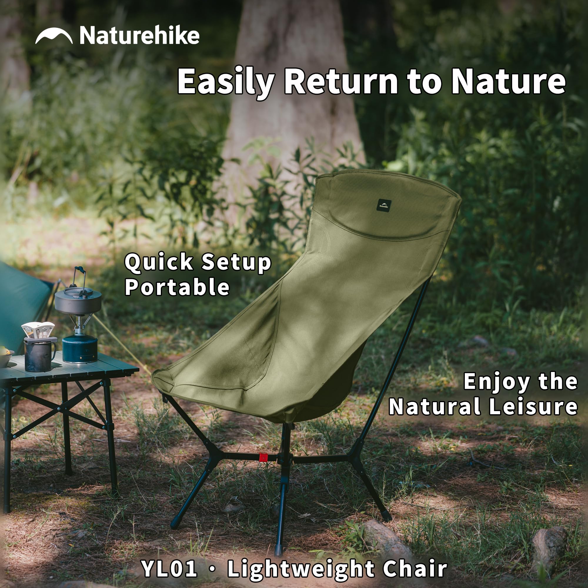 Naturehike Krzesło kempingowe Faltba Ultralichter krzesło składane – małe wymiary po spakowaniu i solidne wzornictwo, na kemping, piknik i do aktywności na świeżym powietrzu, zielone, rozmiar L