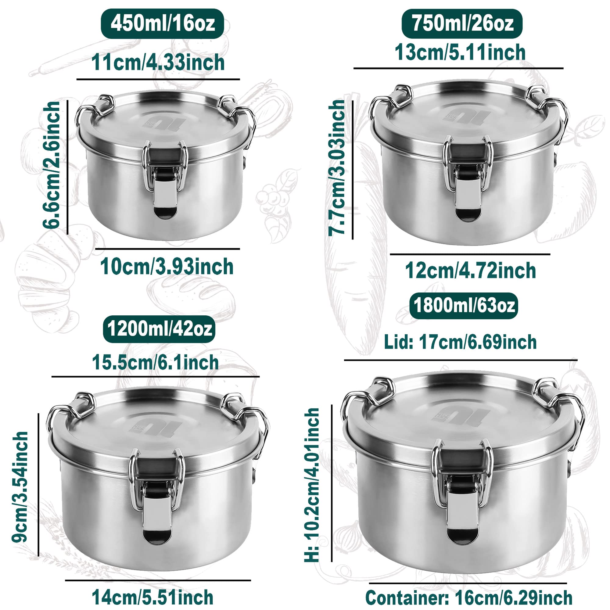 nicelock Contenedores de acero inoxidable para alimentos con tapas herméticas – Contenedores reutilizables de almacenamiento de comida preparada a prueba de fugas de metal Bento fiambreras