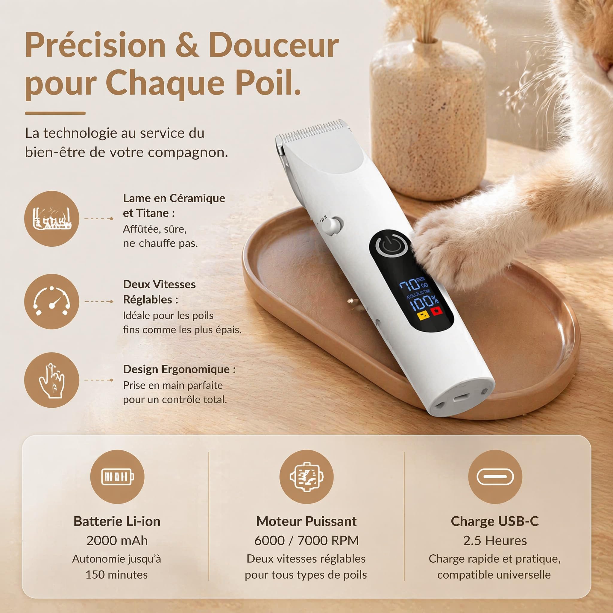 Tondeuse Pour Chien, 2026 Dog Clipper, 2 Vitesses Avec éCran Led，Style 5