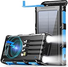 GOODaaa Power Bank Wireless Charger 45800mAh Built in Hand Crank and 4 Cables 15W Fast Charging Power Bank 7 Outputs & 4 Inputs Solar Portable Charger, SOS/Strobe/Strong Flashlights, Compass