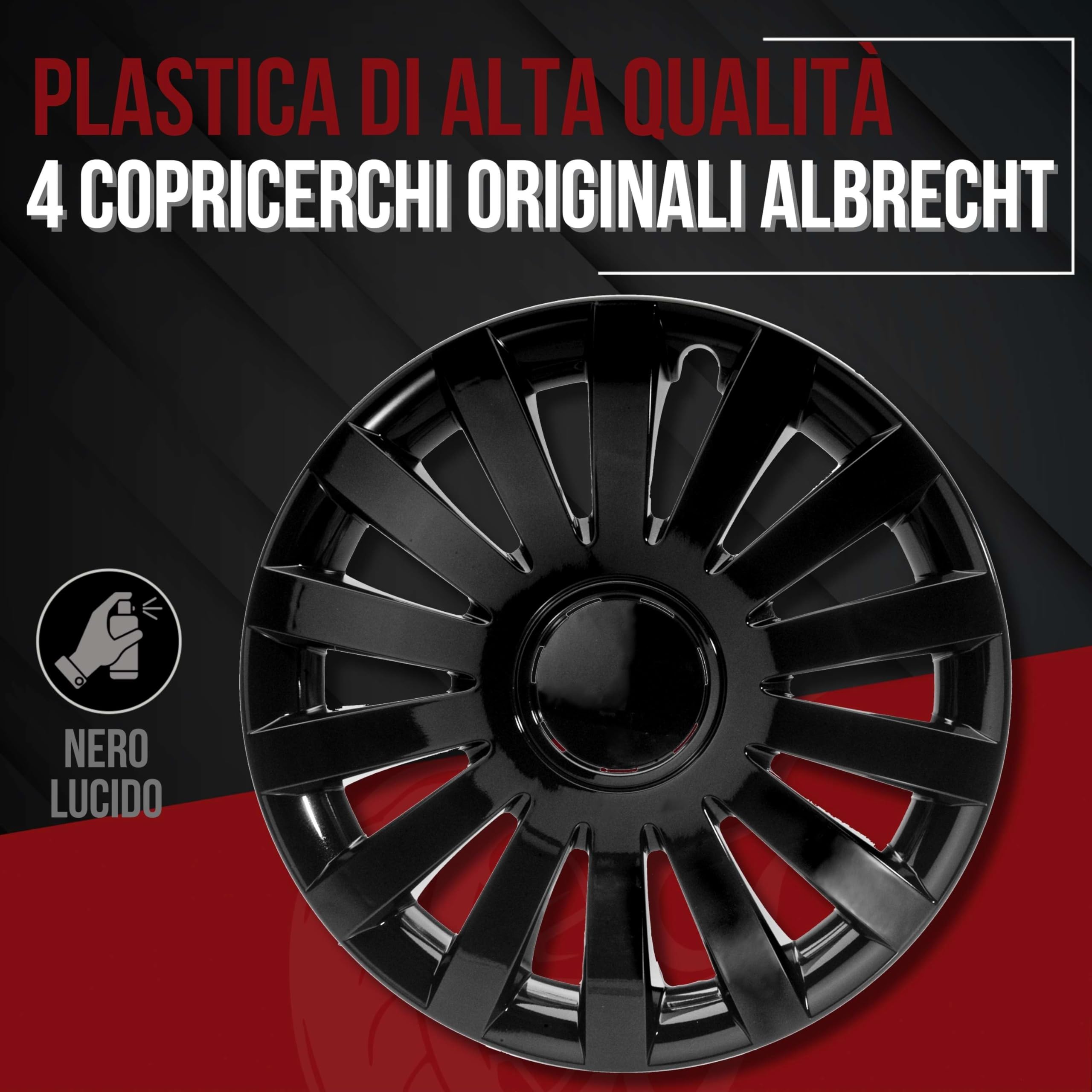 Albrecht 14 pollici copricerchi nero lucido per cerchioni in acciaio - Copriruote in plastica di alta qualità - Copriruote durevoli in confezione originale Albrecht - Made in EU