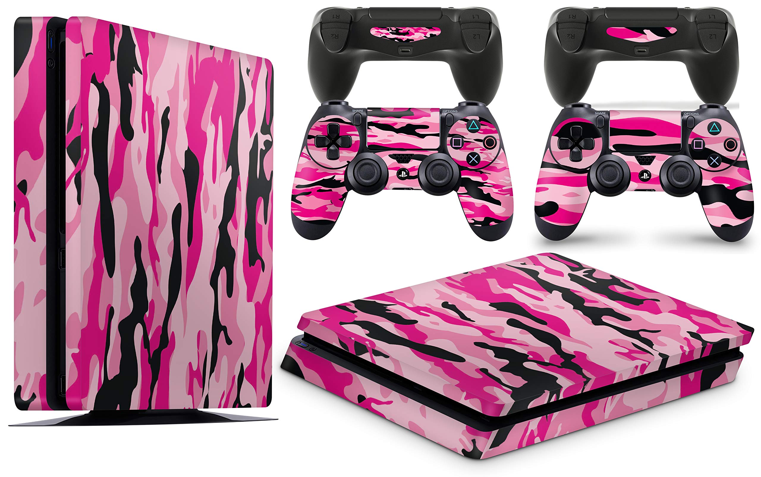 giZmoZ n gadgetZPS4 SLIM Console PINK CAMO Skin Decal Vinal Sticker + 2 Controller Skins Set