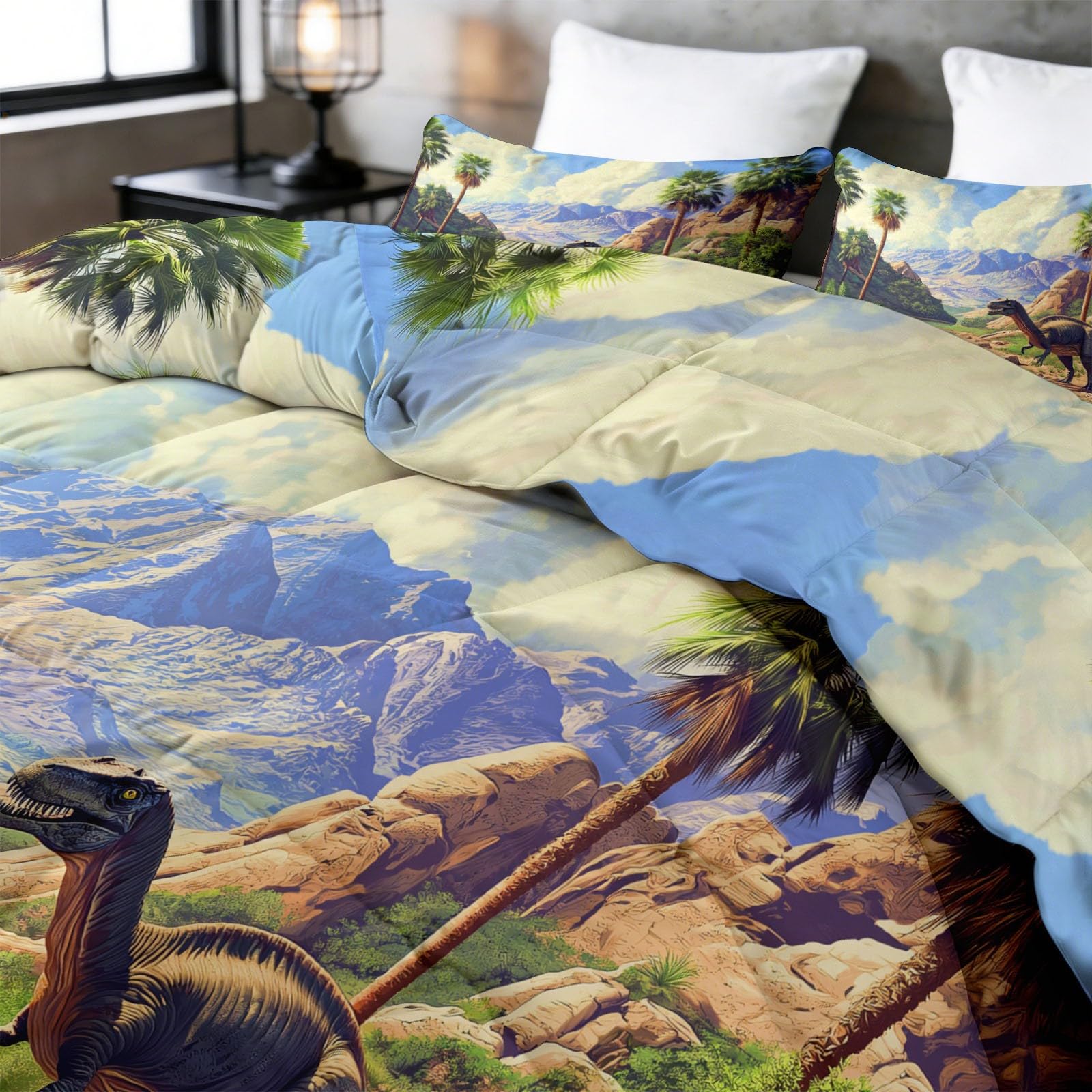 Générique Błękitna Kołdra Hipoalergiczna kołdra 140 x 200 cm, abstrakcyjny Dinozaur Góry Kołdra Luksusowy zestaw pościeli - Miękka kołdra dla dzieci Dziewcząt Chłopców Nastolatki