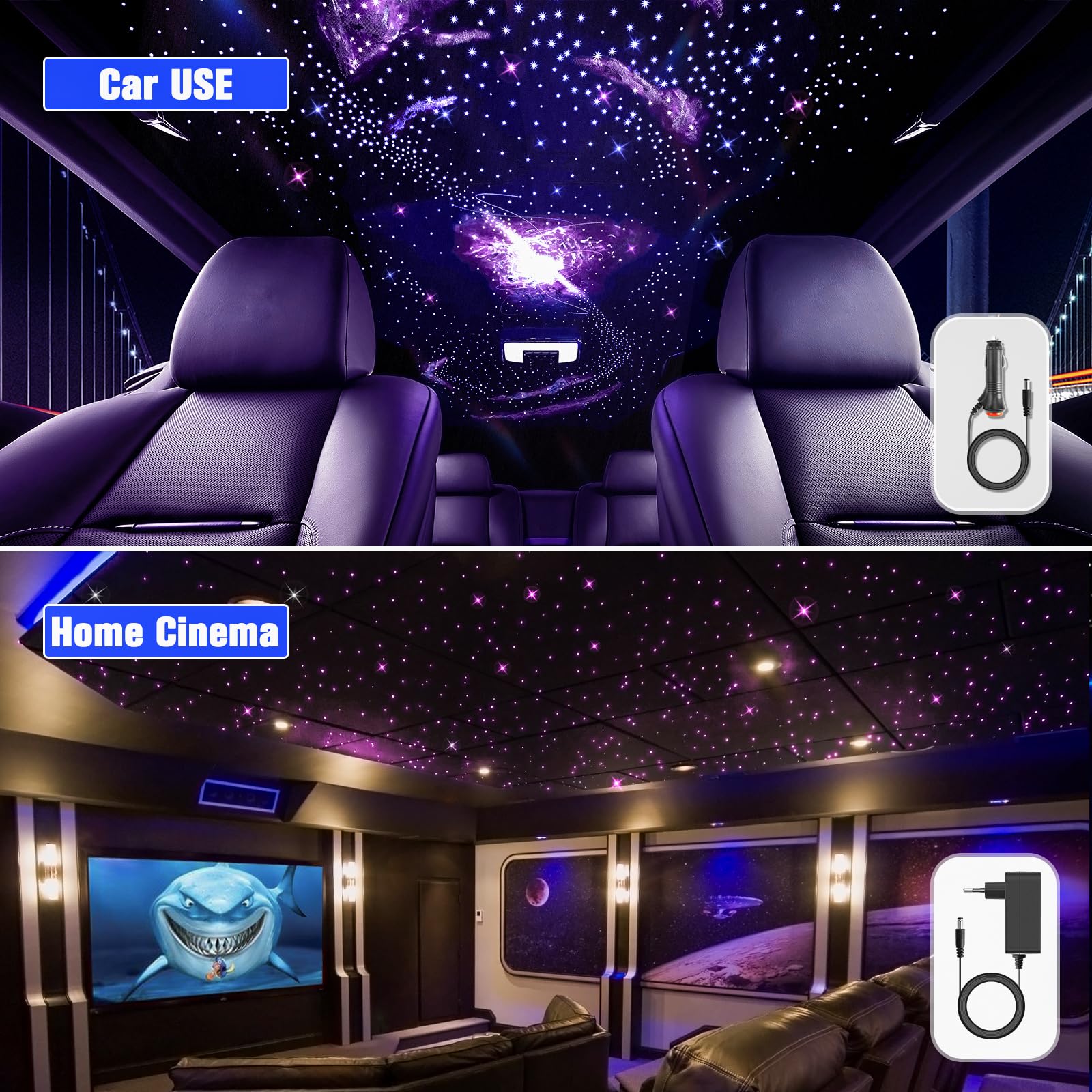 20W Twinkle Fibra óptica led, 400pcs of (0.75+1.0+1.5mm)*3m Luces de Fibra óptica con aplicación Bluetooth/Remoto/Control de música, Luces estrelladas led para Coche/hogar/Teatro