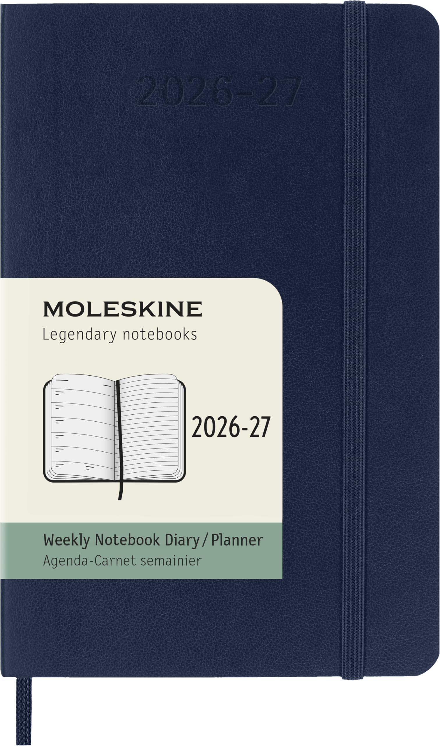 Moleskine Wochenkalender 2026–2027 – 18-Monats-Kalender mit Notizbereich, Softcover und Gummibandverschluss, Farbe Saphirblau, Pocket-Format 9 x 14 cm