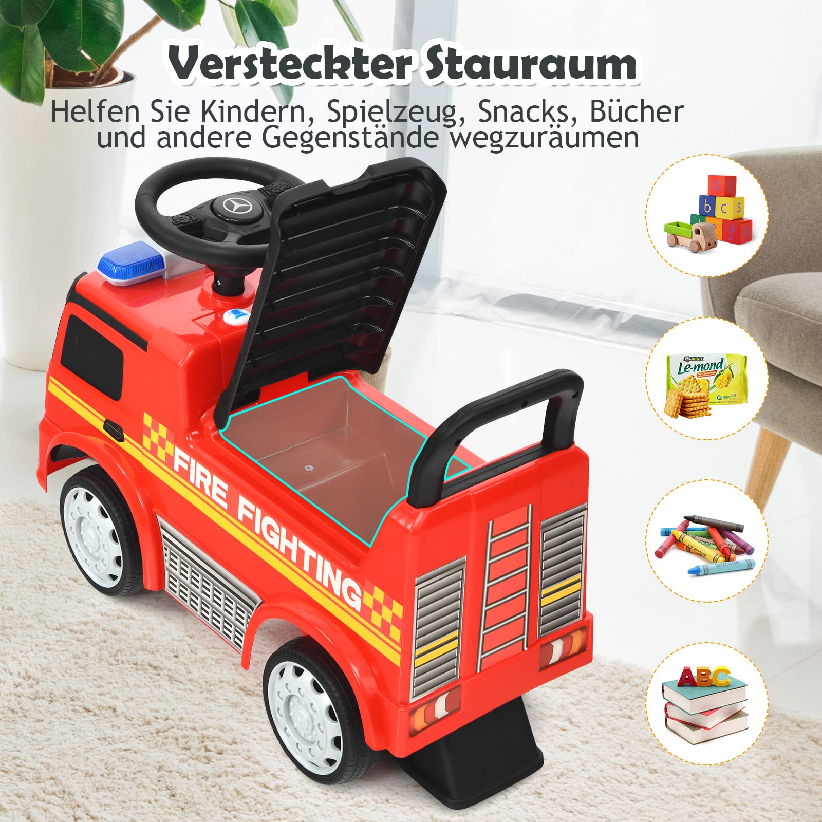 GOPLUS Rutschauto mit Kofferraum unter Sitzfläche, Rutscher Kinderfahrzeug mit Scheinwerfer&Hupe&Musik, Schiebauto für Kinder von 12-36 Monate, Kinder Kraftfahrzeug, Farbwahl (Rot)
