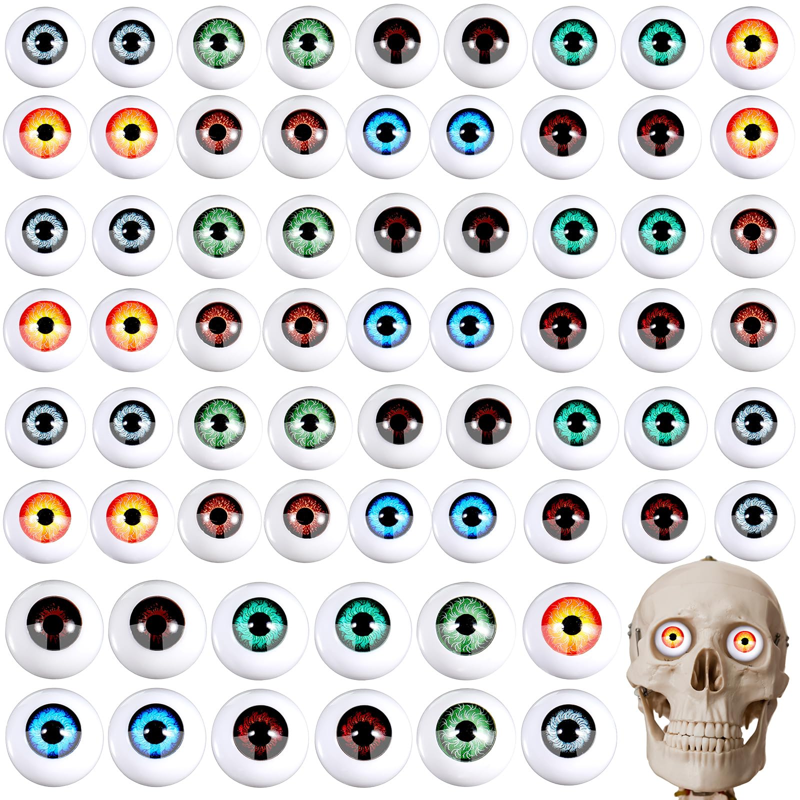 Skylety 64 Pcs Halloween Eye Balls 22 mm 0.87 Inch Realistic Fake Eyes Doll Horror Plastic Half Eyeball Prop for Halloween Party