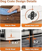 Vista 6 de Mueble de jaula para perros con cojín, perrera de madera para interiores con puertas dobles, jaula para perros con ruedas, mesa auxiliar lateral