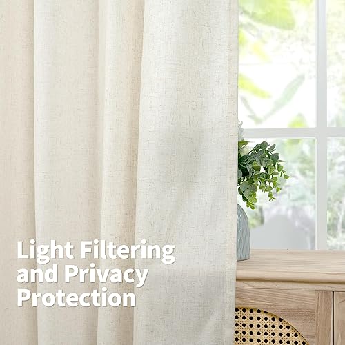 Miniatura 4 de YoungsTex Cortinas de lino natural de 95 pulgadas de largo para sala de estar, filtrante de luz, con ojales, cortinas largas de lino para ventana de