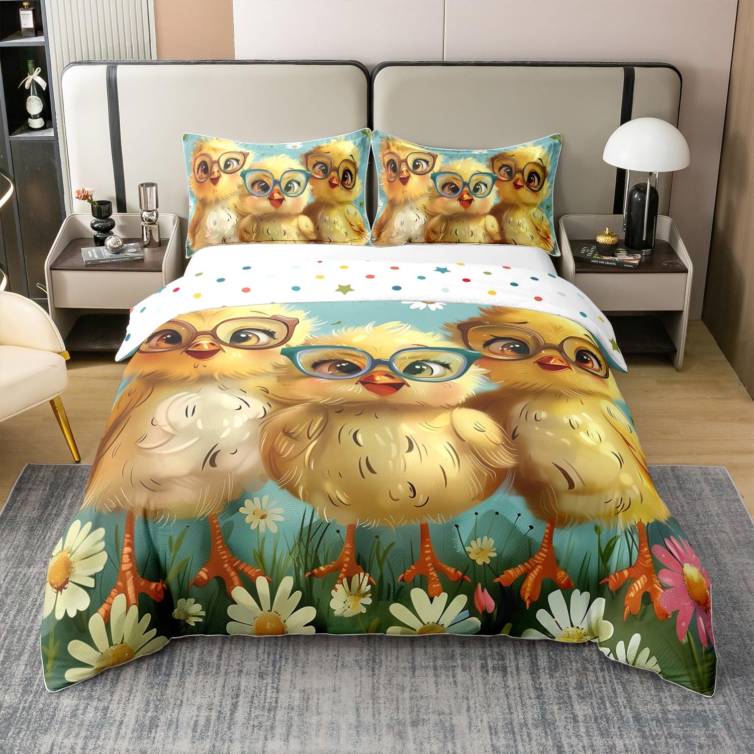 Parure de lit Kawaii enfants housse de couette coton motif fleurs marguerites