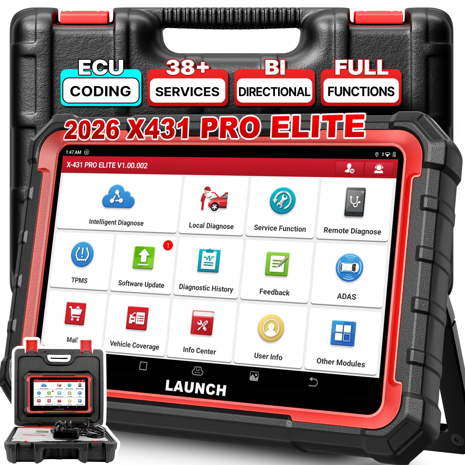 LAUNCH 2024 X431 Pro Elite OBD2 Auto Diagnostic Case, Bi-Directional, ECU Online Coding, Full System Diagnostics,37+ Reset Services,CANFD DOIP,FCA,Key Program