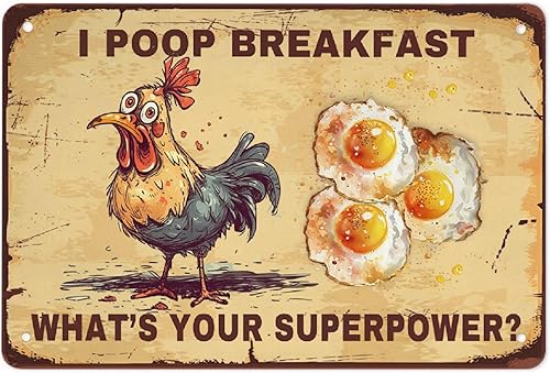 Cartel de desayuno de pollo I Poop de aluminio para colgar en la pared, decoración de arte de pollo para casa, habitación, tienda, oficina, 12 x 8