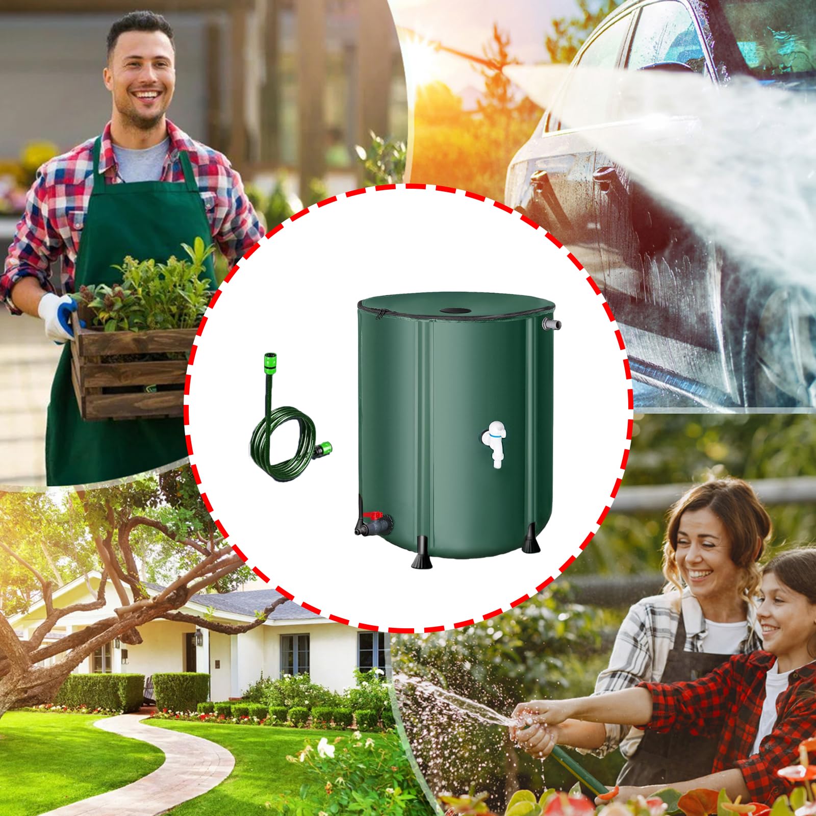 LUOFENG Contenedor portátil de almacenamiento de agua, cubo de agua de lluvia para recolección de agua de lluvia, almacenamiento de riego de jardín