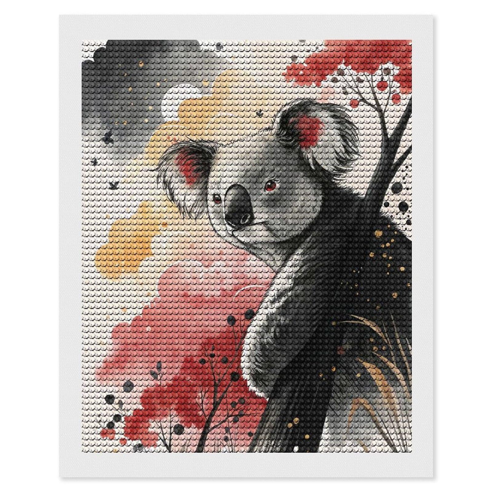 Junmoney Watercolor Koala Bear in Nature Diamond Painting Canvas Set 16"x20", for Beginners, Complete Accessories, Christmas Gift, Modern Decor
