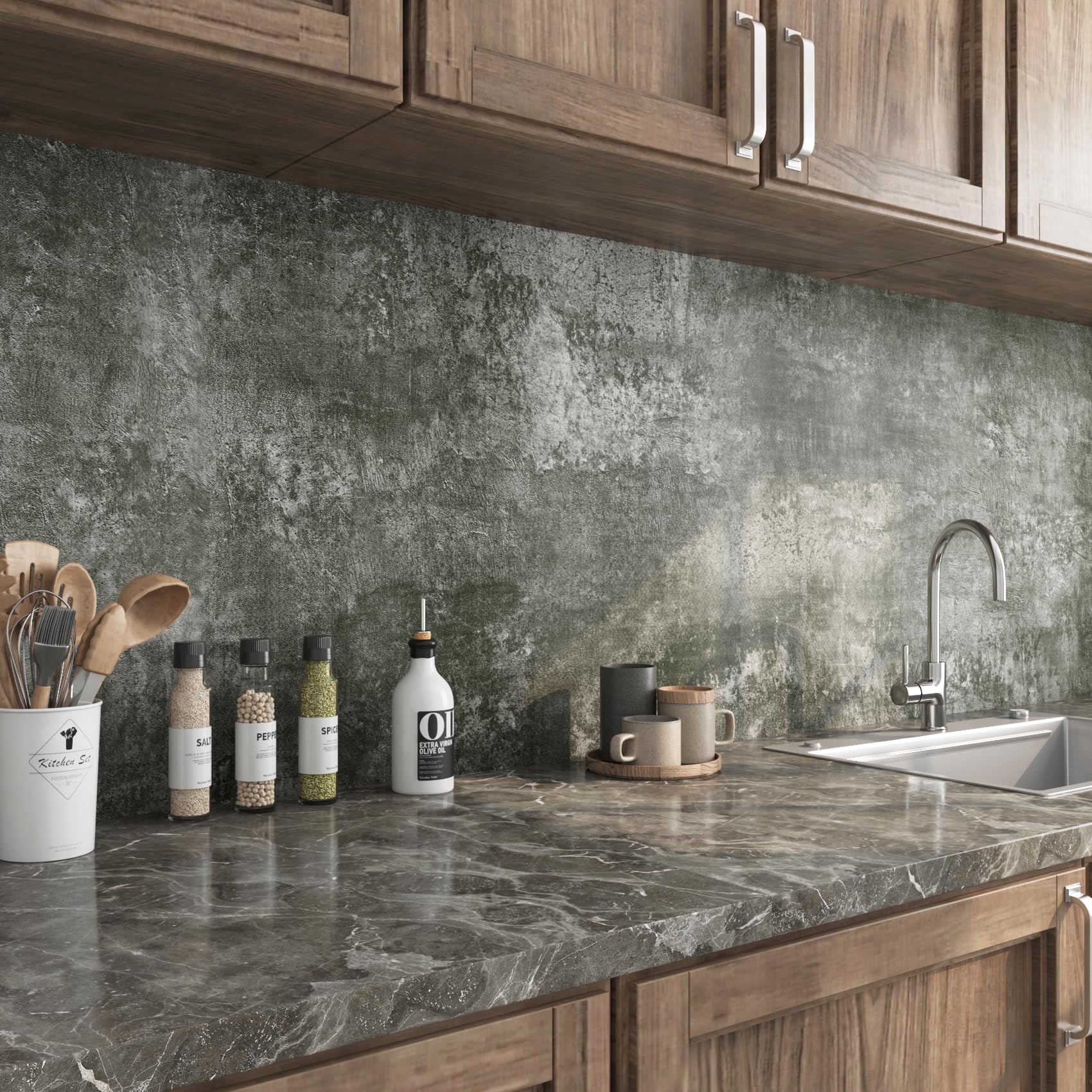 ReWallpaper Vinyl Wrap for Furniture Grey Kitchen Cupboards Thick Concrete Wallpaper Peel and Stick Vintage Industrial Effect Concrete Contact Paper 40cm3m Bathroom Wallpaper Waterproof Grey Rolls - Image 3