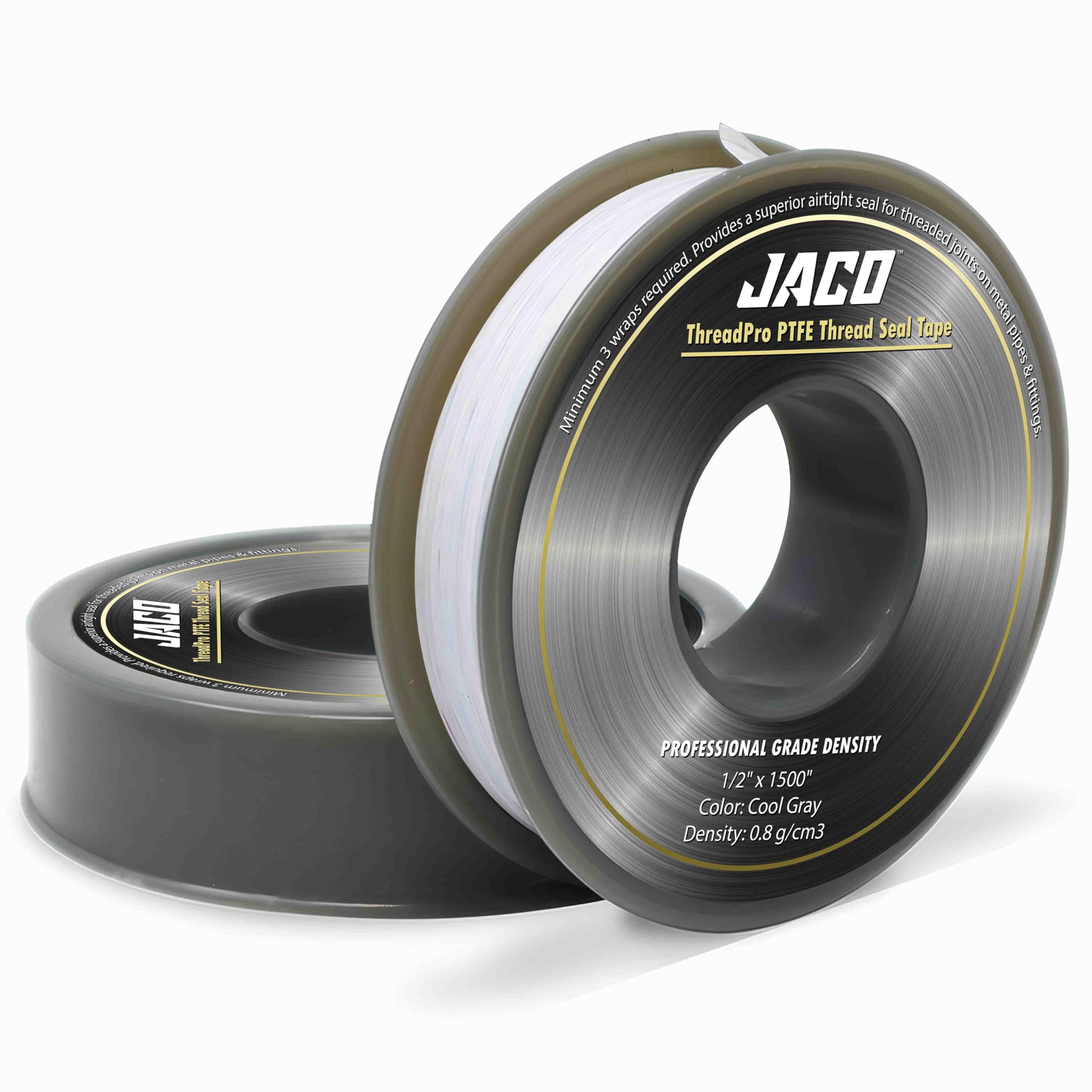 JACO ThreadPro High-Density Thread Seal Tape - 1/2" x 125 ft. (Mega Roll) | Professional PTFE Pipe Sealant | Plumbers Tape (2-Pack)