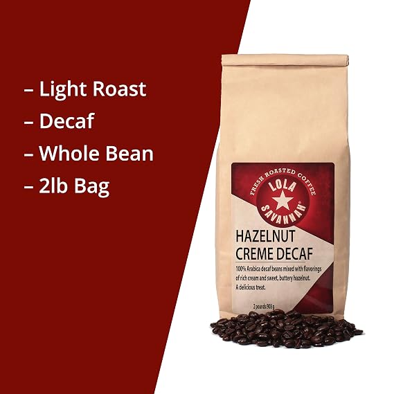 Lola Savannah Hazelnut Creme Whole Bean Decaf Coffee, 2lb
