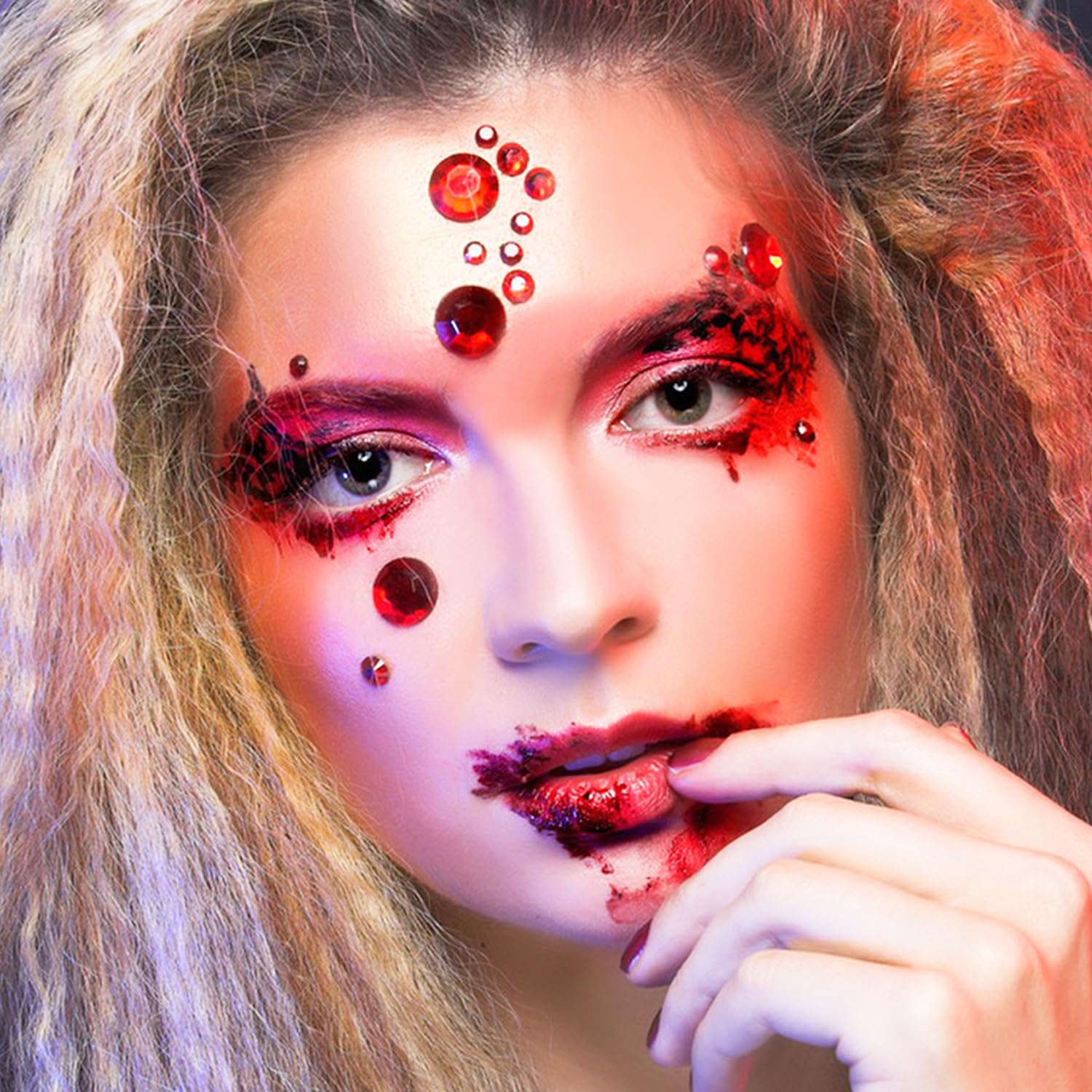 NIACONN 1760 Stück rote Haarjuwelen, Gesicht, Edelsteine, selbstklebend, Glitzer-Strass-Aufkleber für Frauen, Körper, Augen, Nägel, Festival, Halloween, Make-up und Basteln