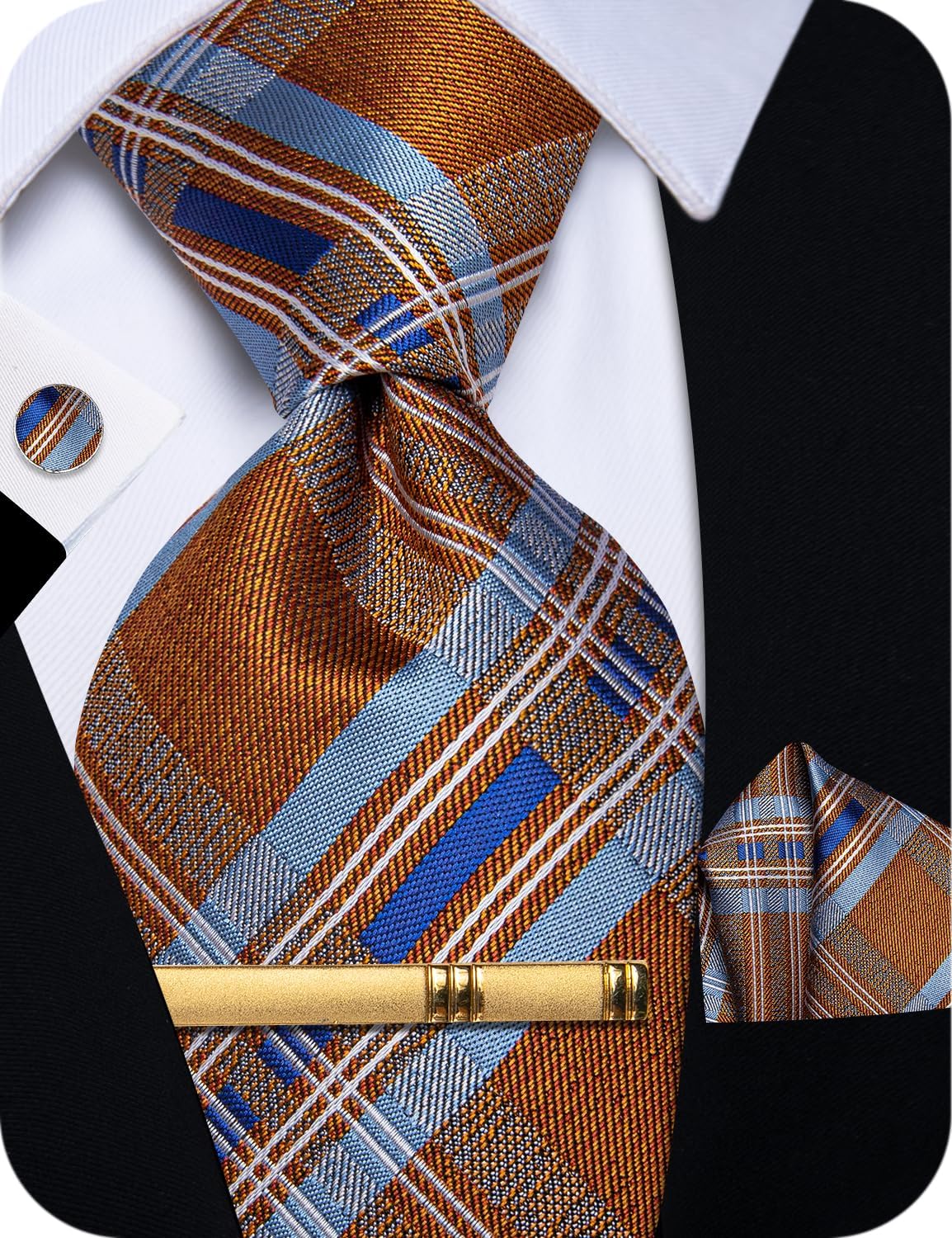 Silk Ties for Men Paisley Floral Striped Necktie and Pocket Square Cufflinks Tie Clip Set 4PC - Image 8