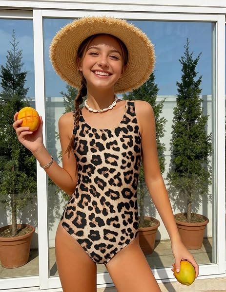 Arshiner Mädchen Badeanzug Kinder Sport Rückenfrei Bademode Elastische Hawaii Schwimmanzug Mode One Piece Swimsuit Einteiliger Badebekleidung für Mädchen 4-13 Jahre - 2