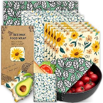 Beeswax Wrap, 9 Pack Eco-Friendly Beeswax Wraps for Food Storage, Organic, Sustainable, Beeswax Food Wraps, Zero Waste Reusable Food Wrap Beeswax Paper 1L, 3M, 5S Plants Pattern Sandwich Wrappers